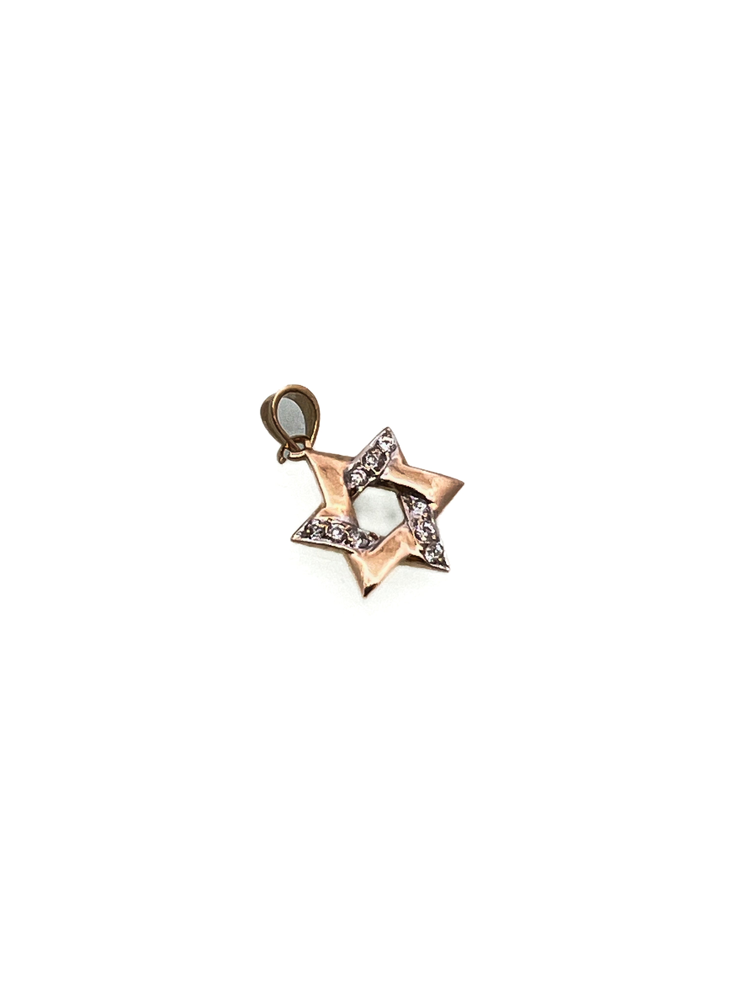 תליון מגן דוד זהב אדום 14 קארט משובץ זירקונים