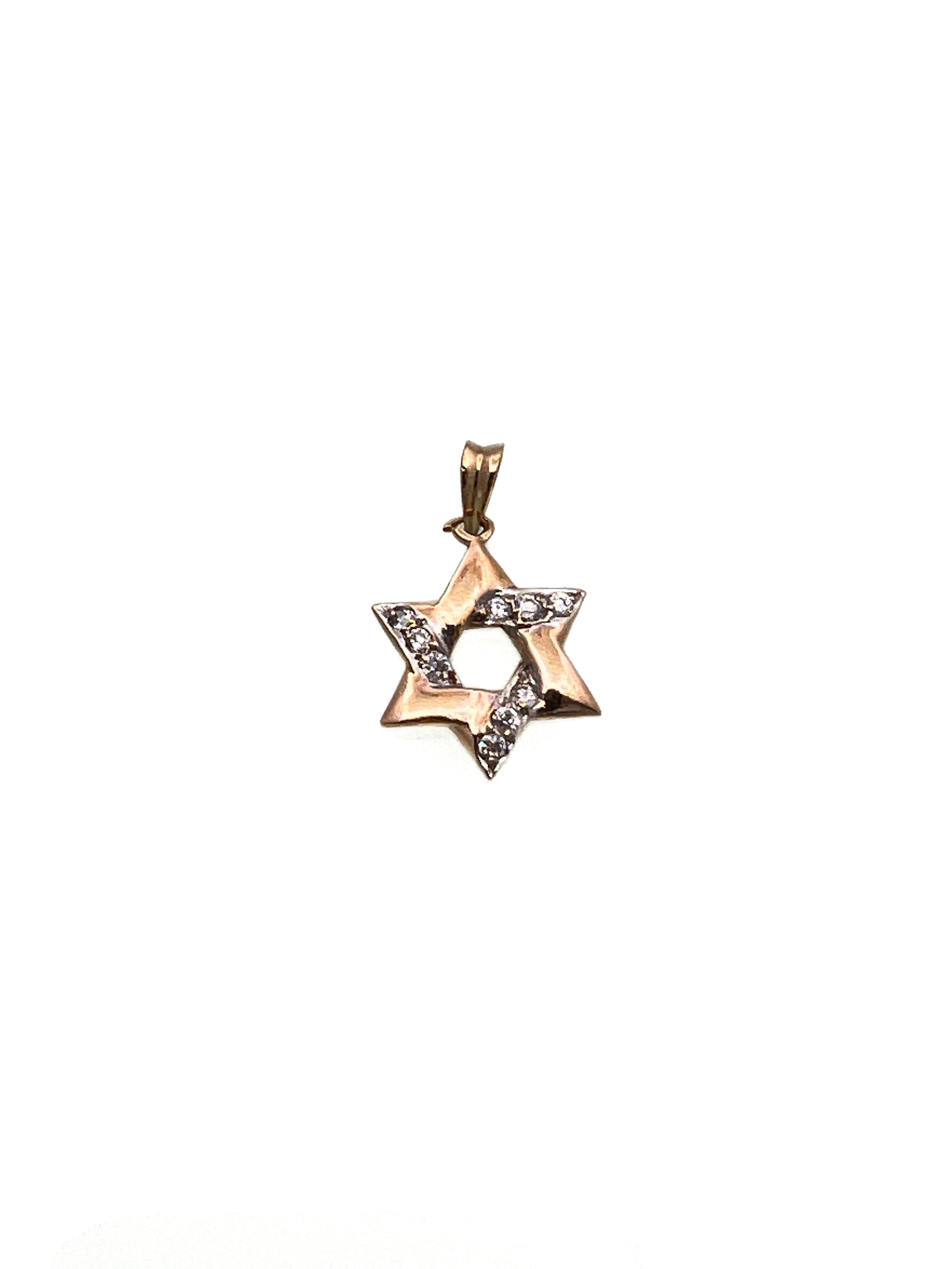 תליון מגן דוד זהב אדום 14 קארט משובץ זירקונים