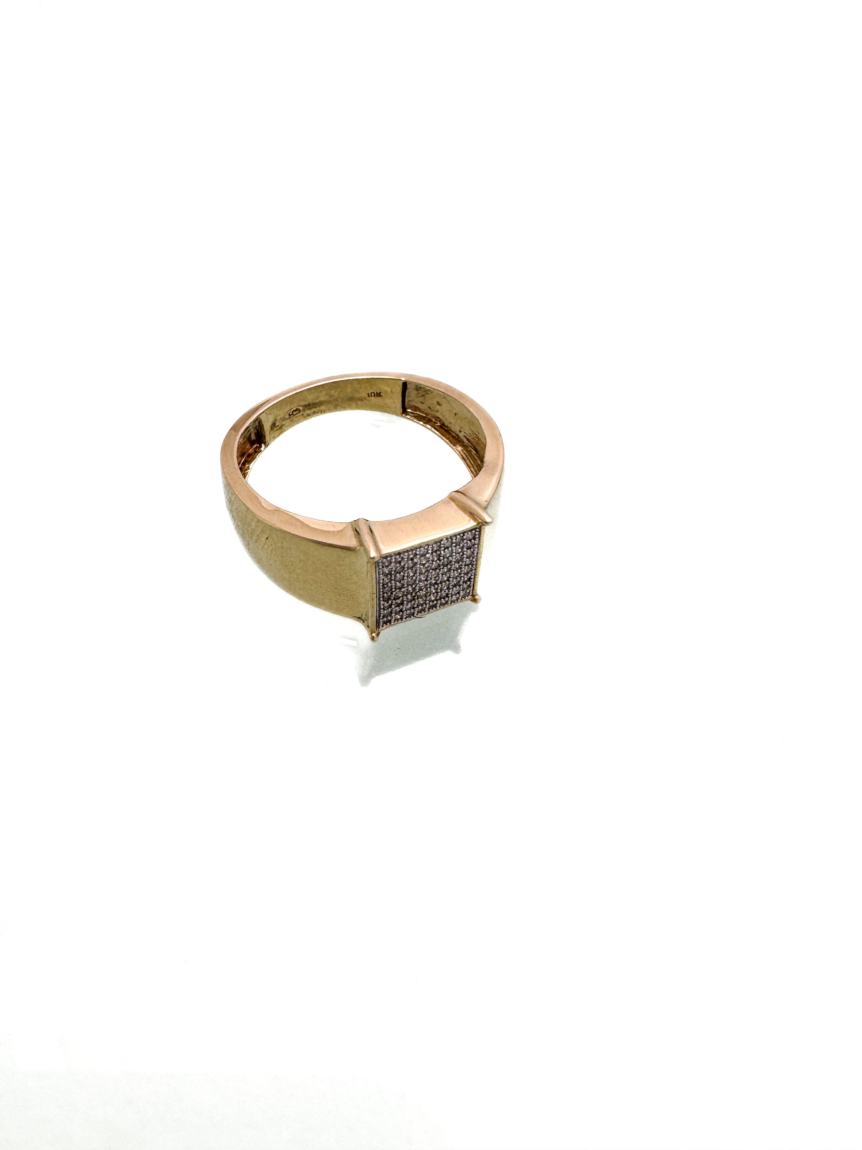 טבעת חותם זהב 10 קראט משובצת יהלומים