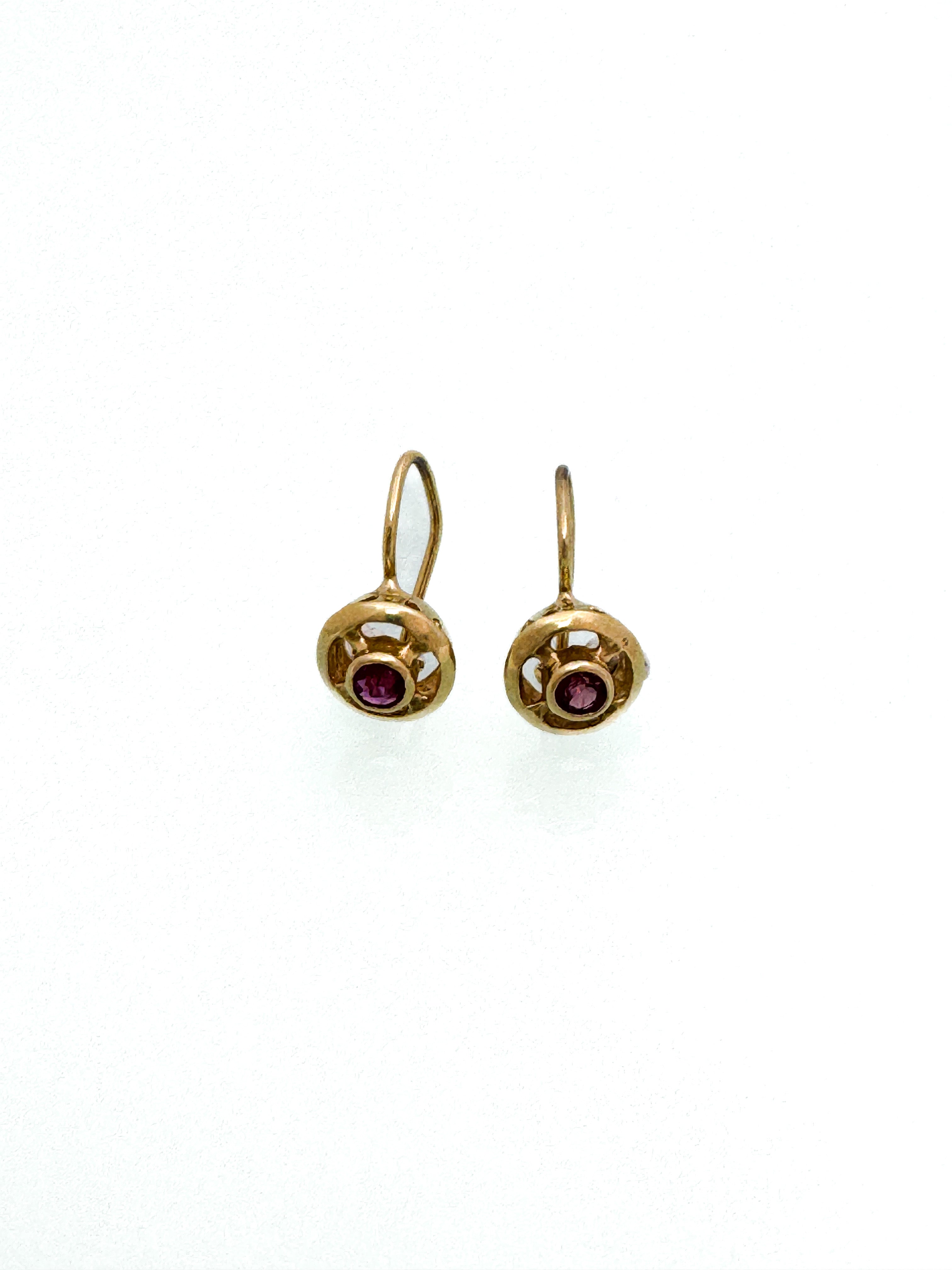 עגילים נופלים 14 קארט אבן חן ורודה