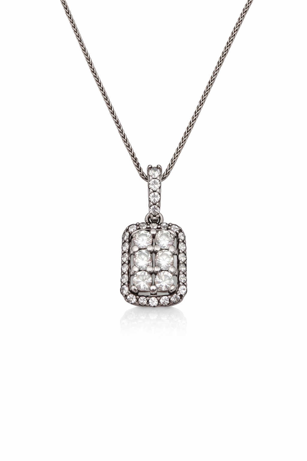 שרשרת זהב 14 קארט עם תליון מלבני משובץ זירקונים