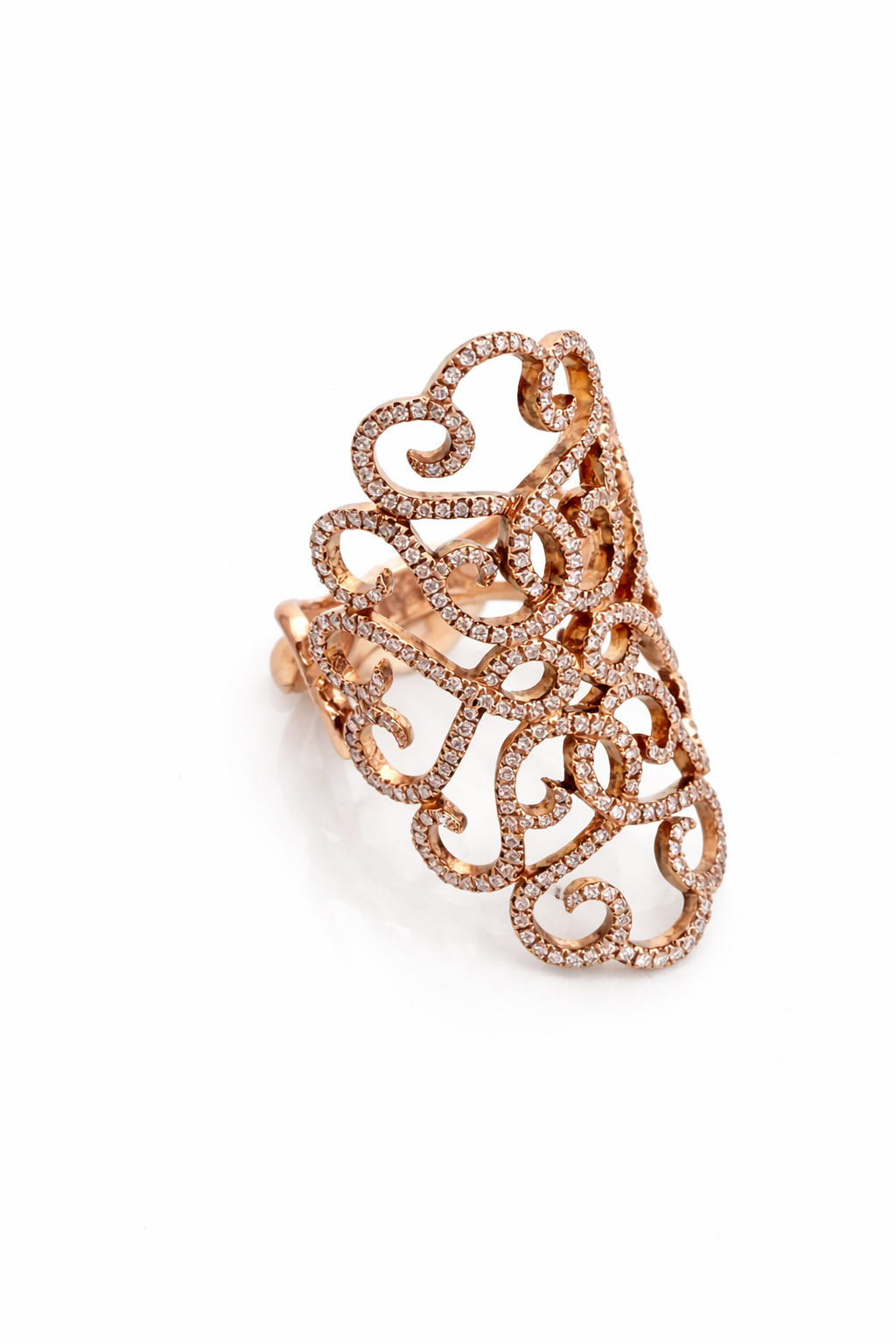 טבעת מעוצבת זהב אדום 14 קארט משובצת יהלומים