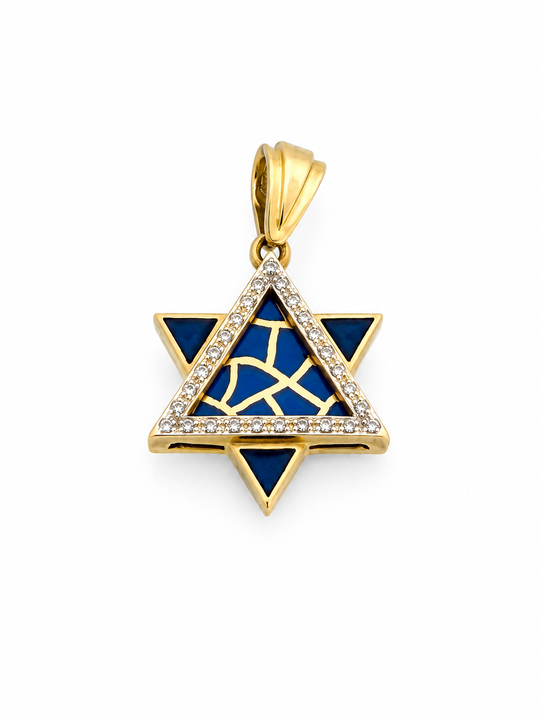 תליון מגן דוד משולב אמייל כחול ויהלומים