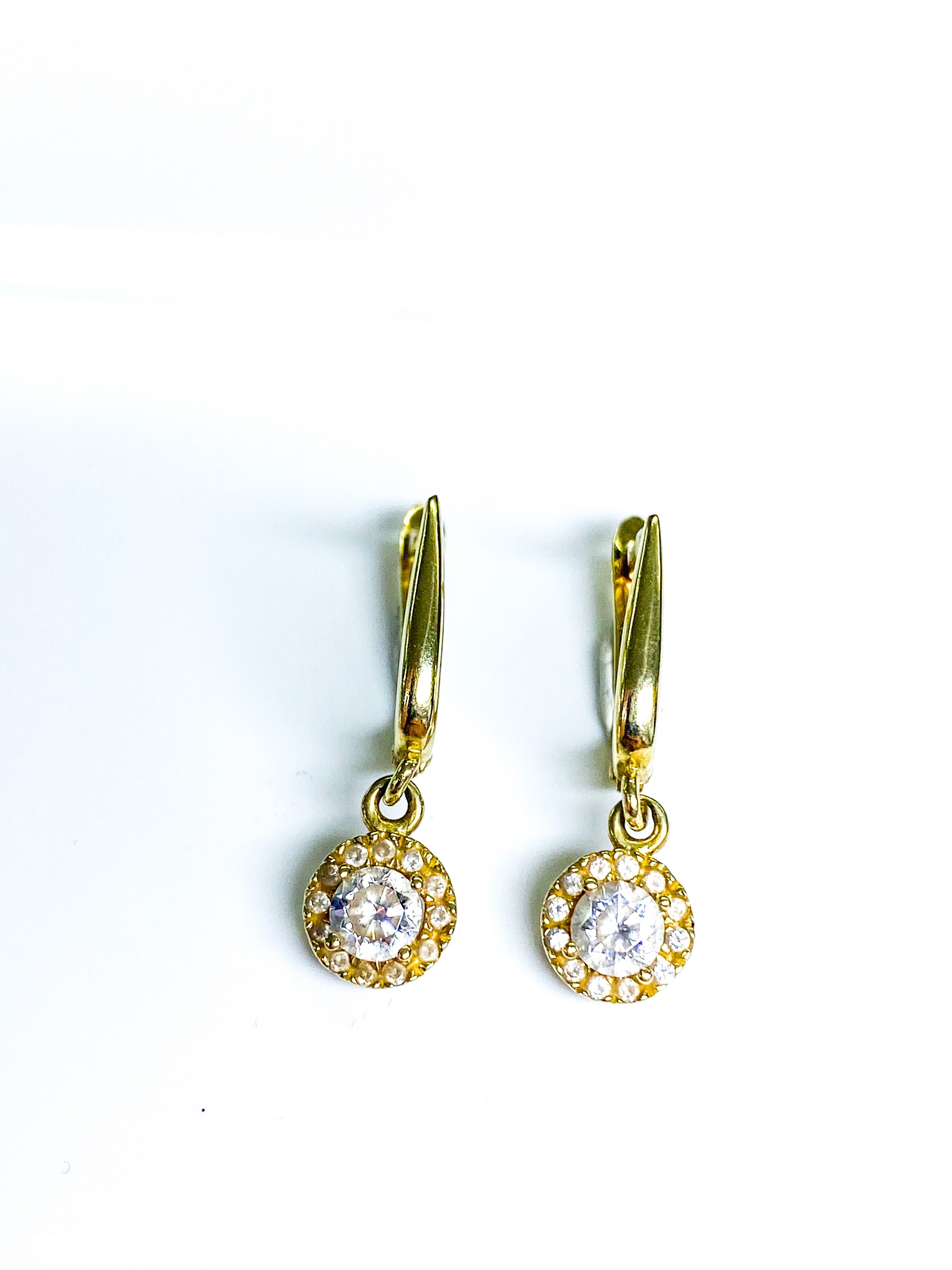 עגילי זהב צהוב 14 קארט נופלים עם שיבוץ זירקונים