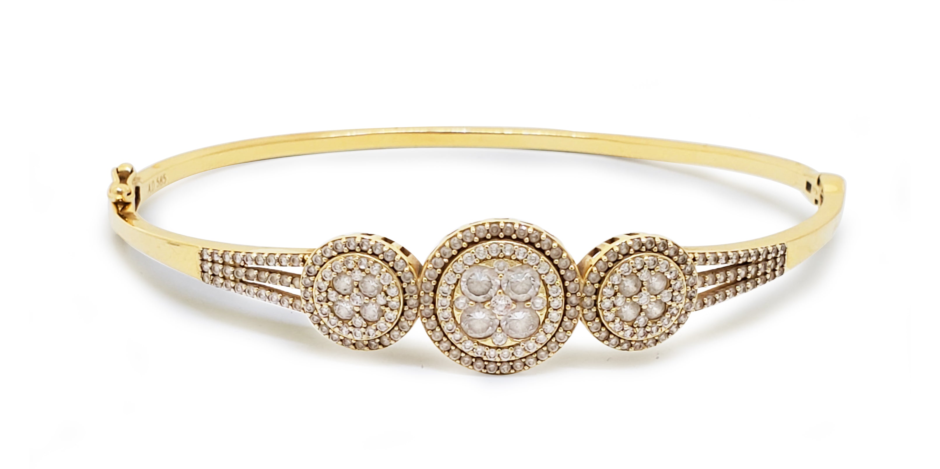 צמיד זהב בנגל 14 קארט משובץ זירקונים