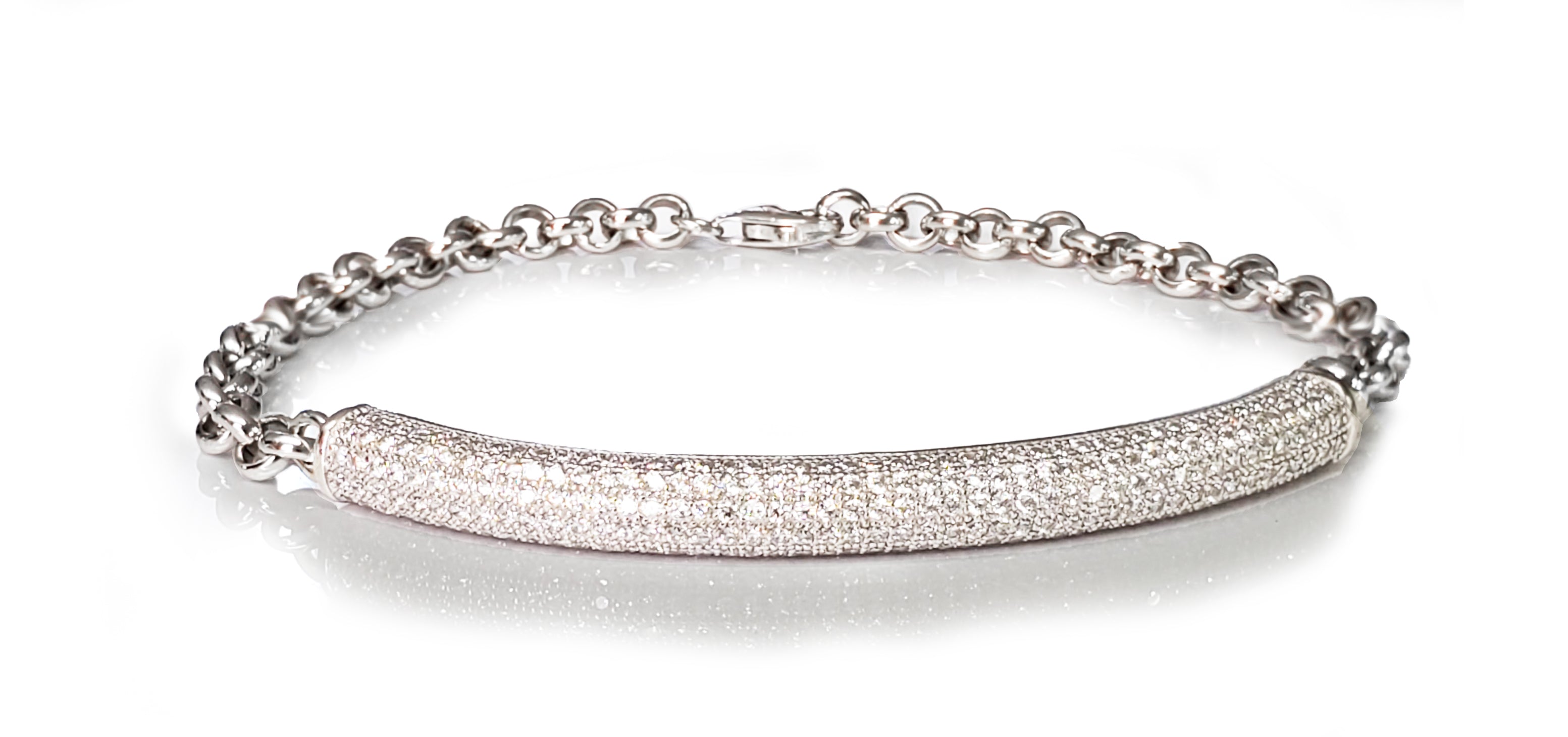 צמיד זהב לבן 14 קארט עם פס משובץ שורות זירקונים