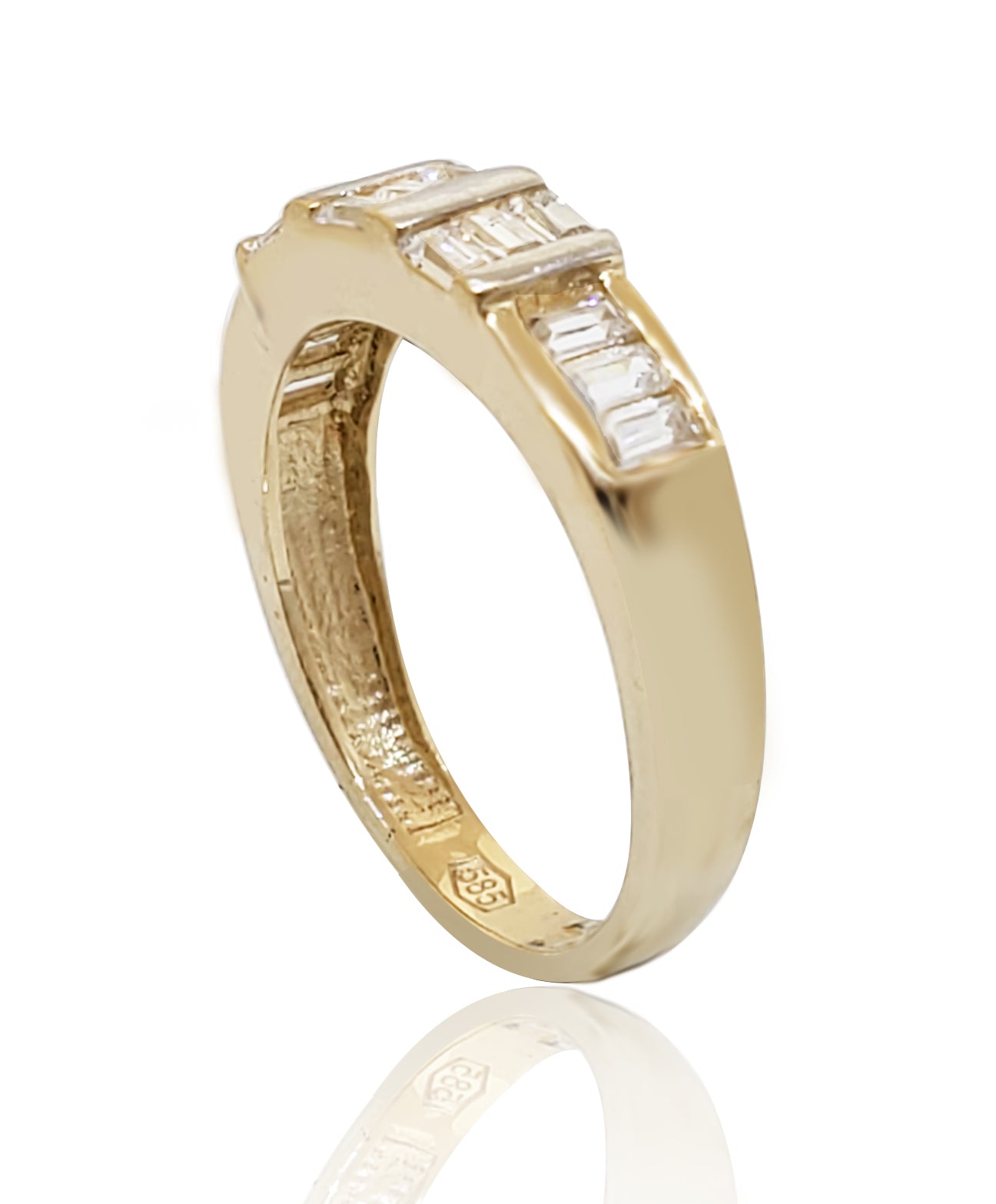 טבעת זהב 14 קארט עם זירקונים דמויי באגט