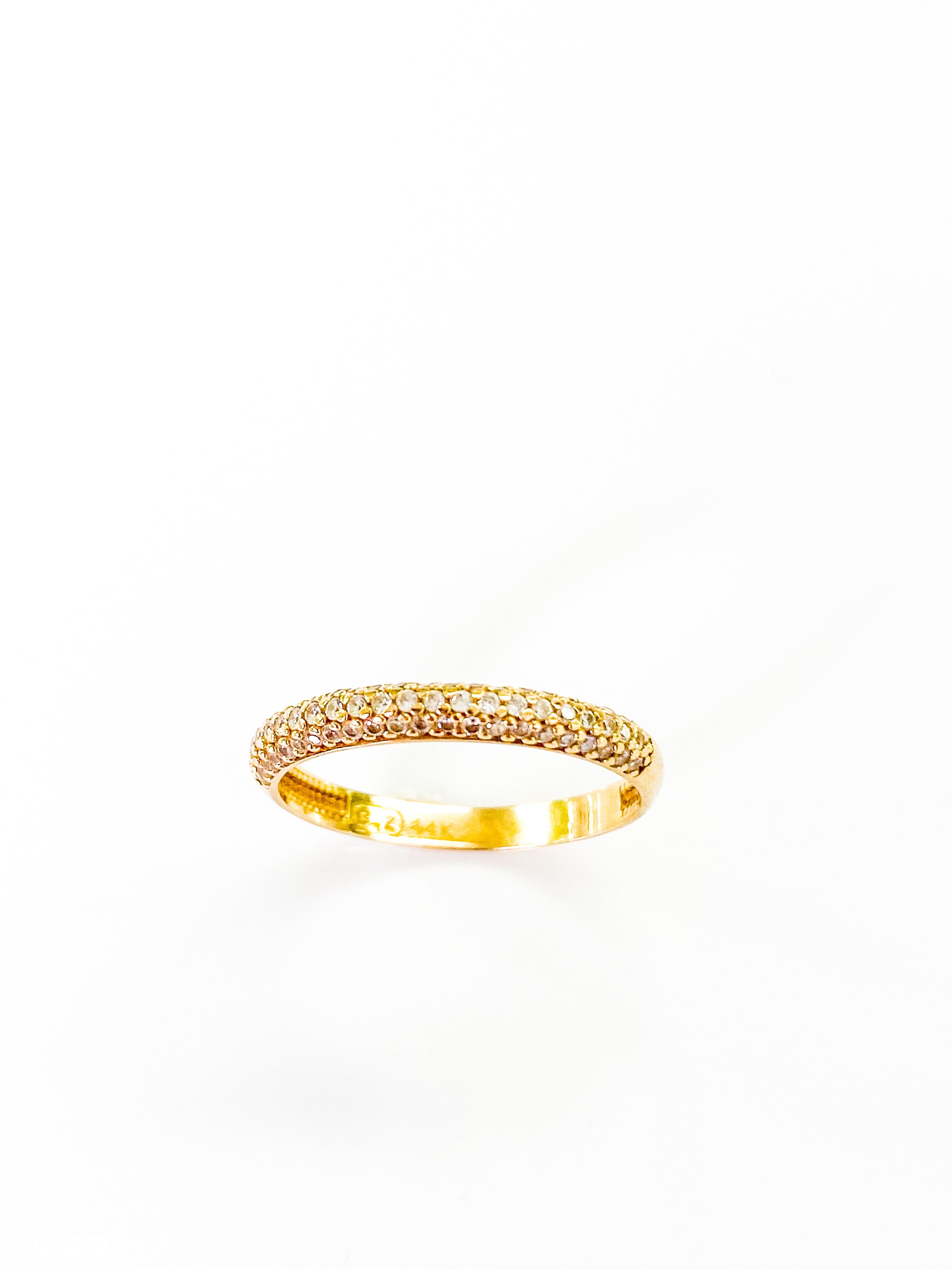 טבעת זהב 14 קארט חצי עיגול משובץ שורות זירקונים