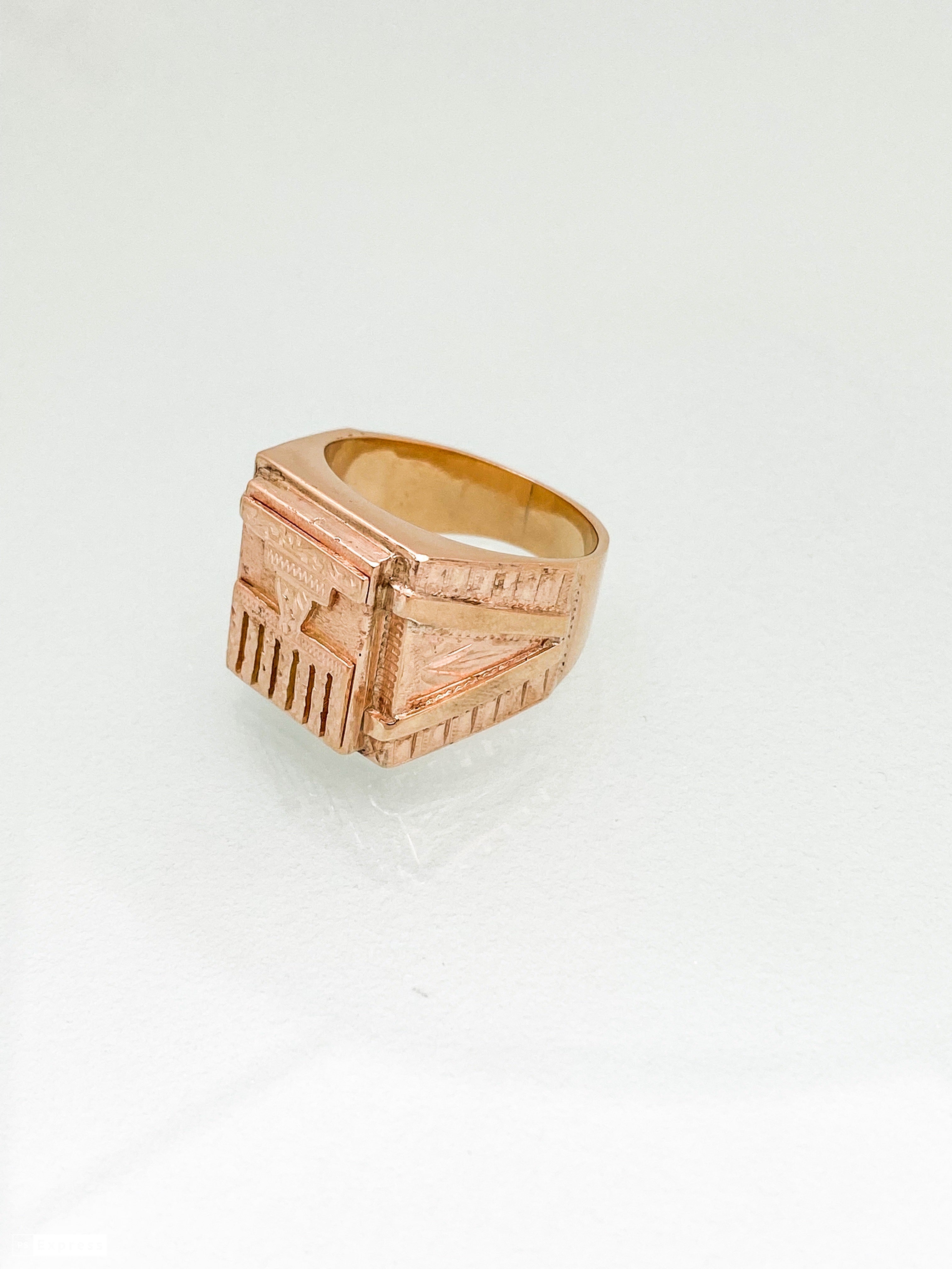 טבעת חותם וינטג' זהב אדום 14 קארט