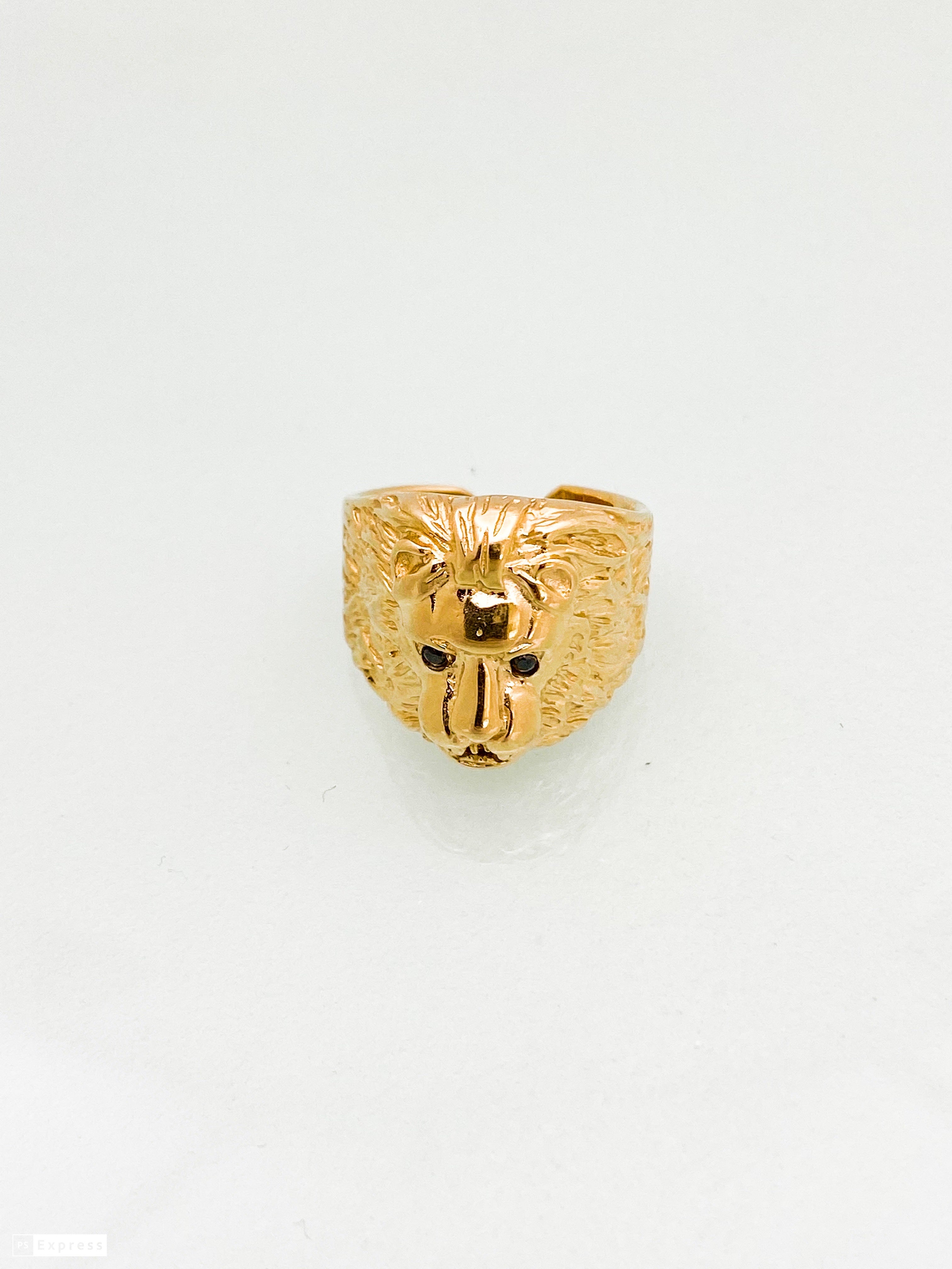 טבעת אריה זהב 14 קארט העיניים יהלומים שחורים