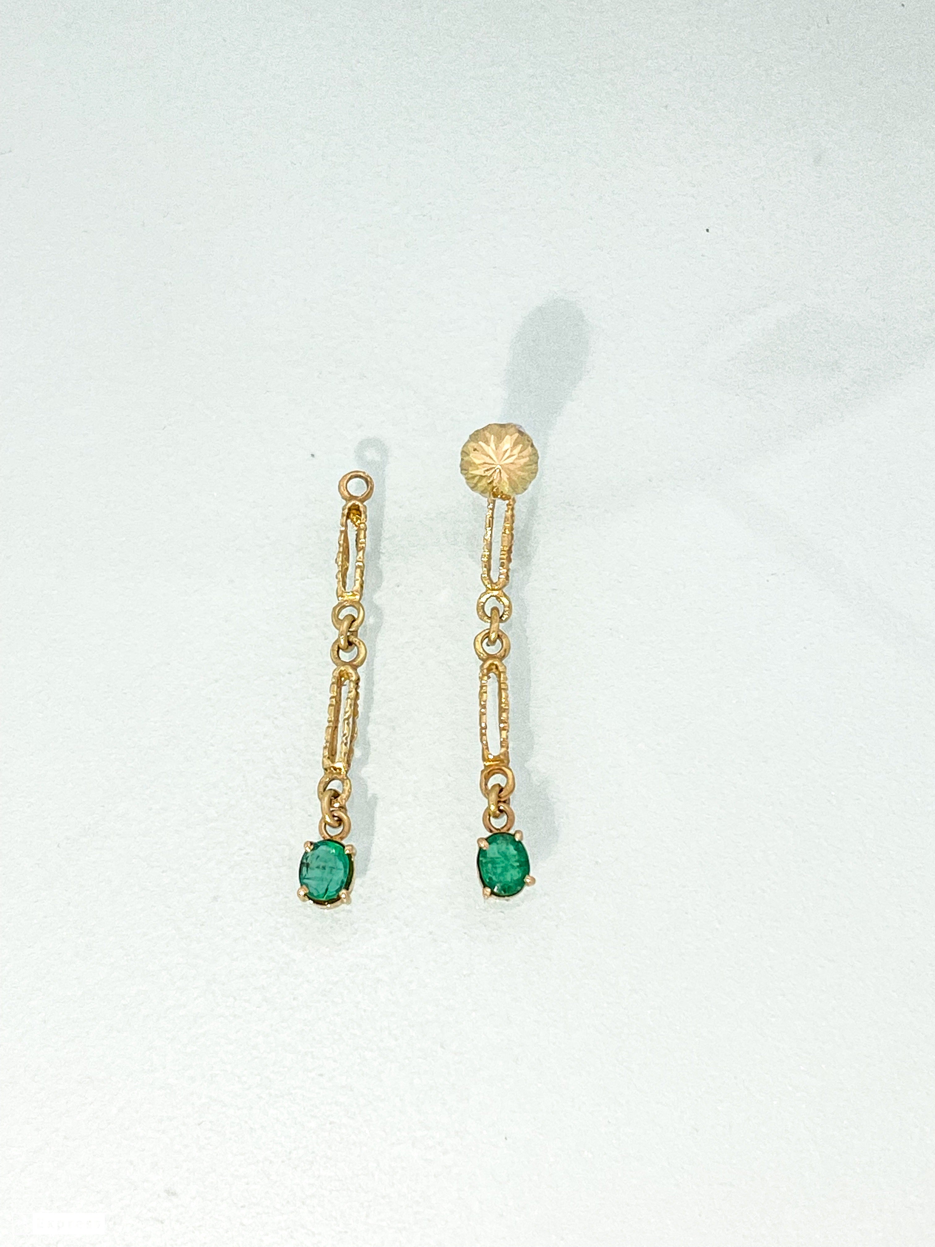 עגילים נופלים זהב 14 קארט אם אבני אמרלד טבעיים