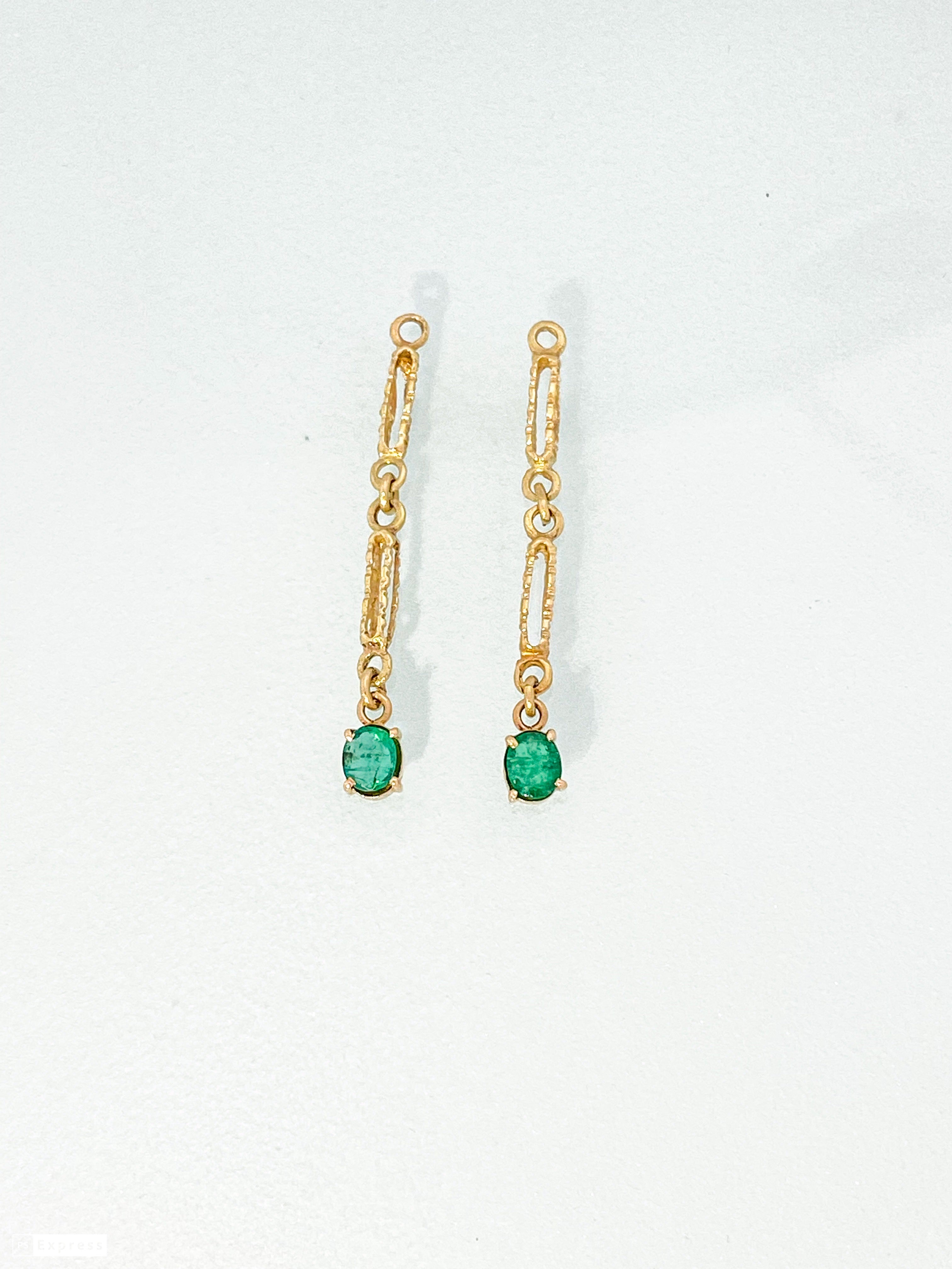 עגילים נופלים זהב 14 קארט אם אבני אמרלד טבעיים