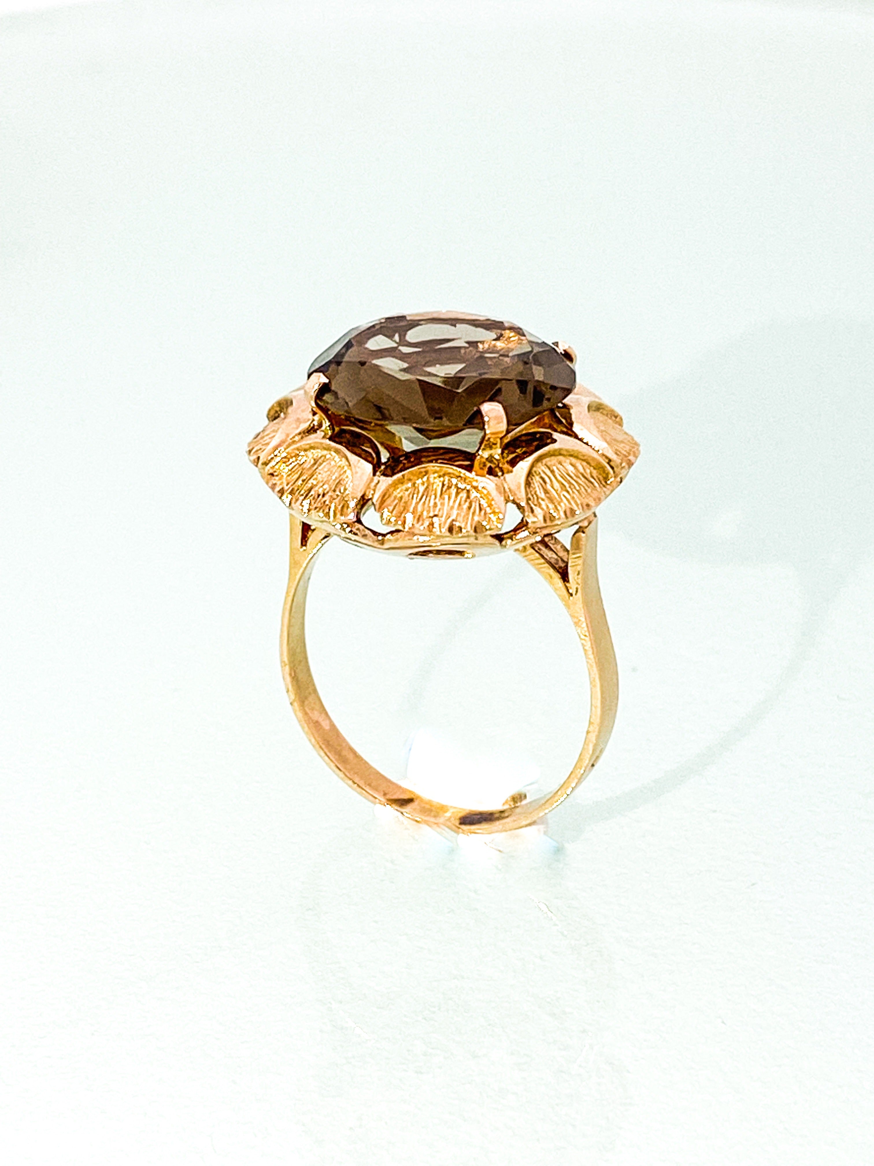 טבעת פרח זהב אדום אבן מרכזית קוורץ