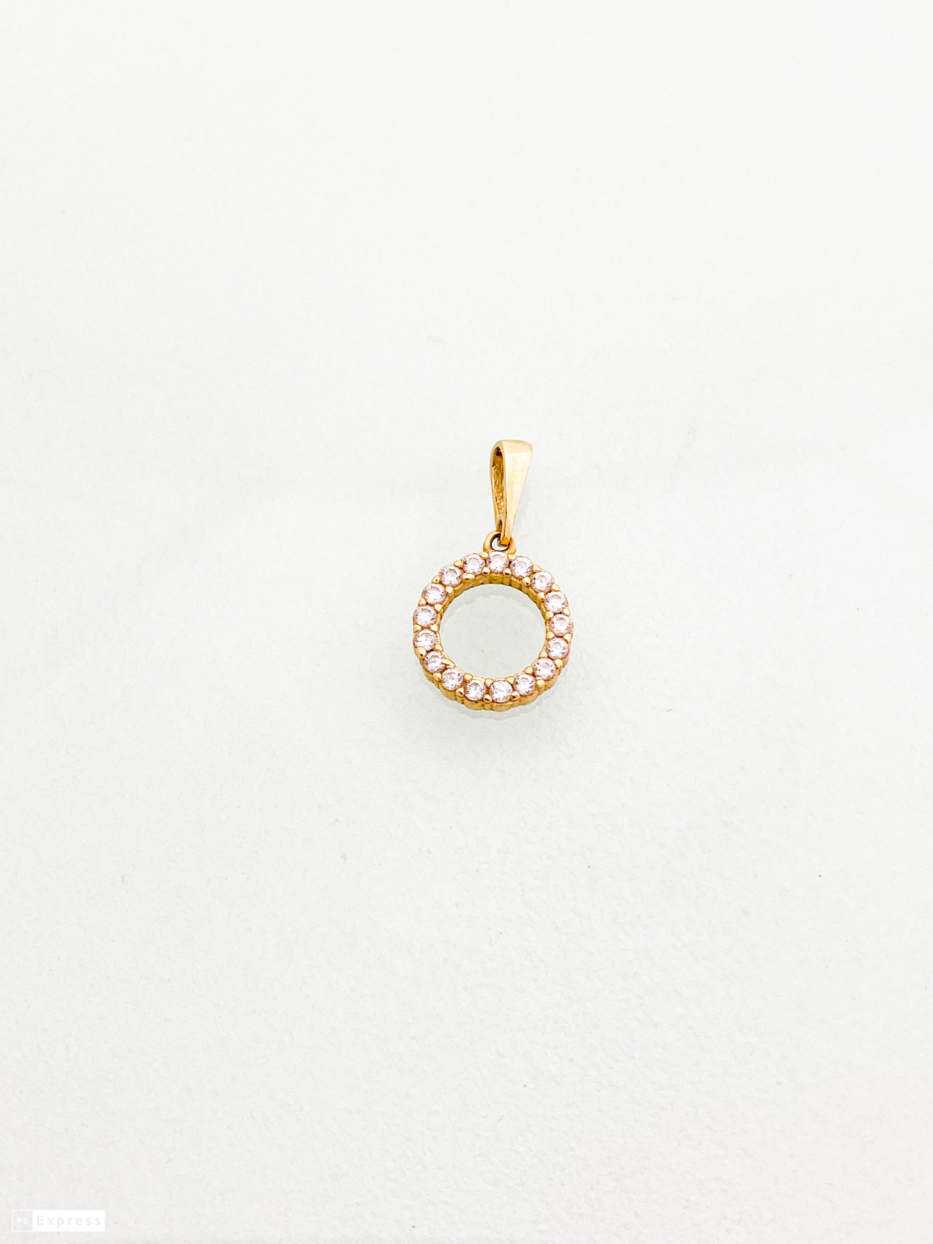 תליון עיגול חלול זהב 14 קארט משובץ זירקונים