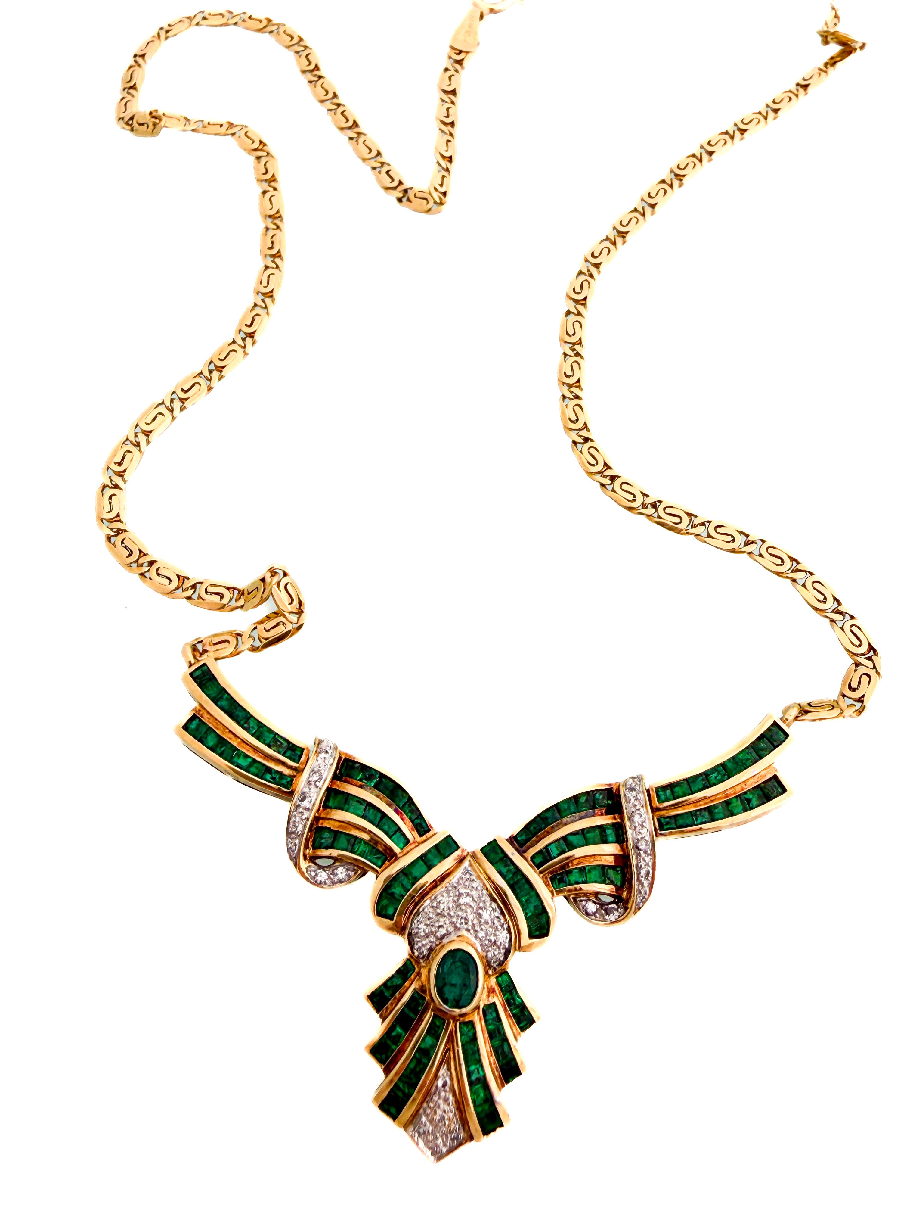 שרשרת וינטג' 18 קארט משובצת אמרלדים ויהלומים