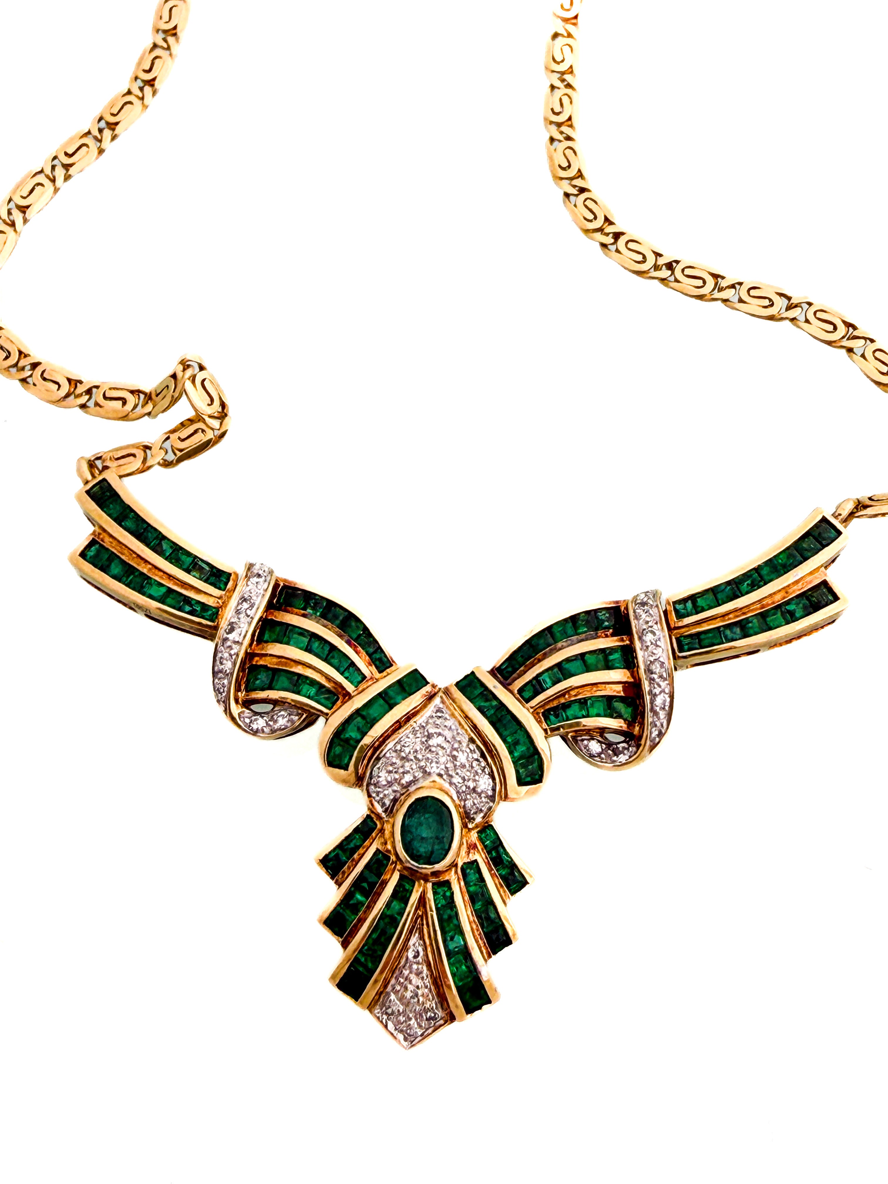 שרשרת וינטג' 18 קארט משובצת אמרלדים ויהלומים