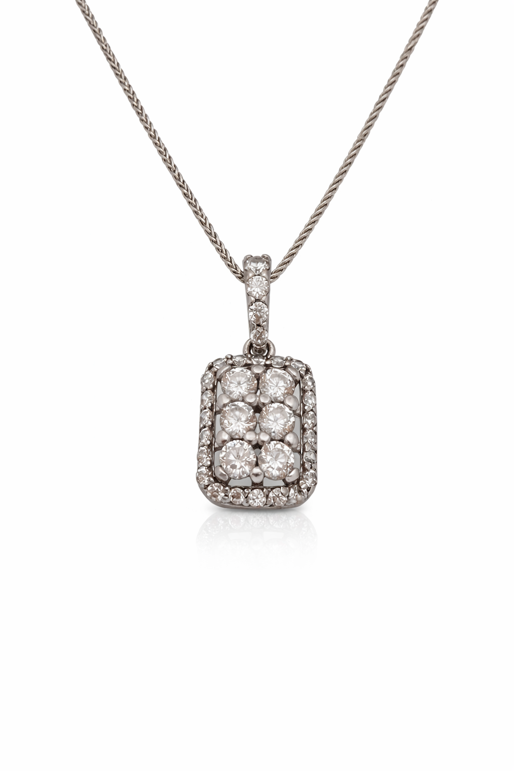 שרשרת זהב 14 קארט עם תליון מלבני משובץ זירקונים