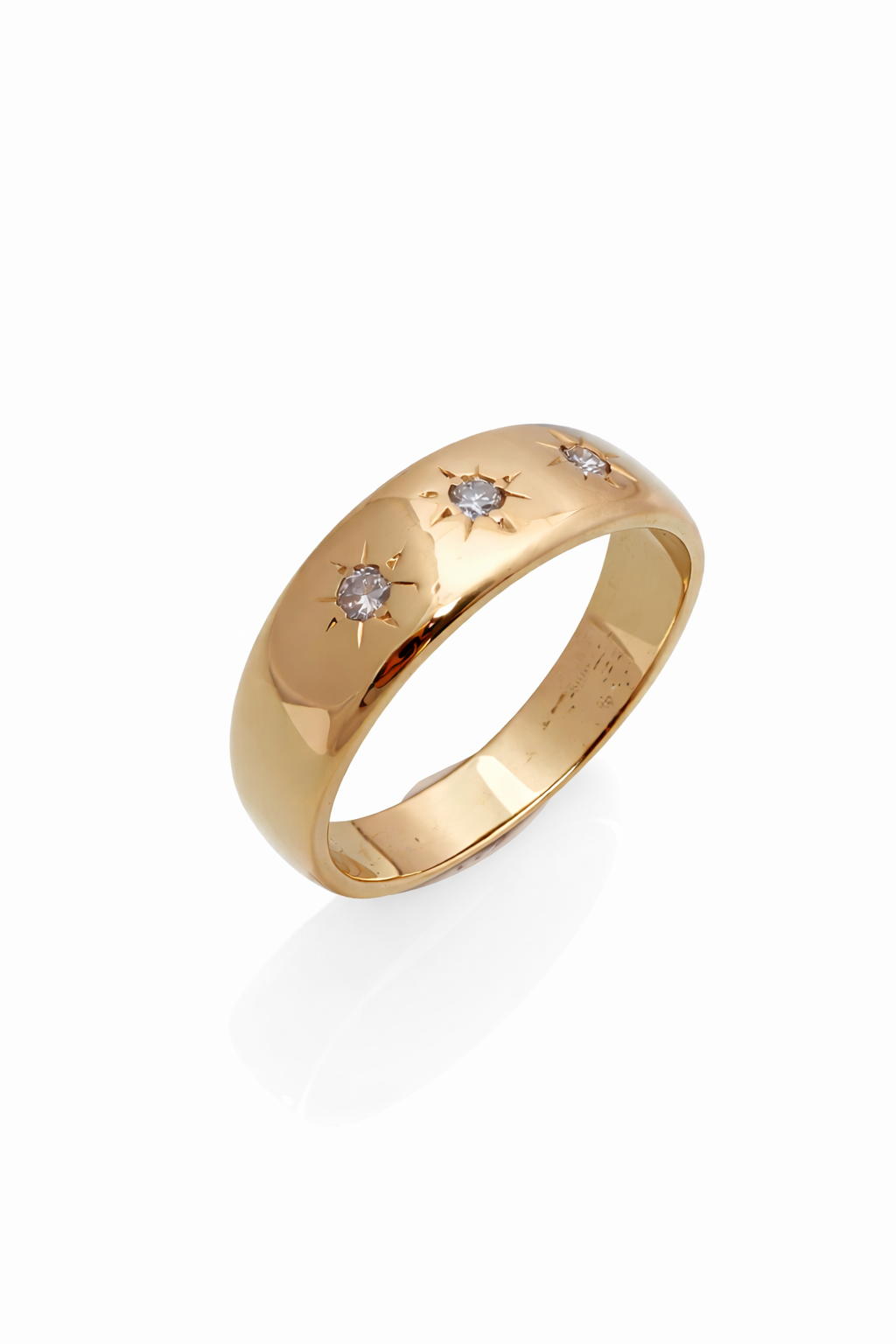 טבעת זהב עבה 14 קארט עם 3 כוכבי יהלומים