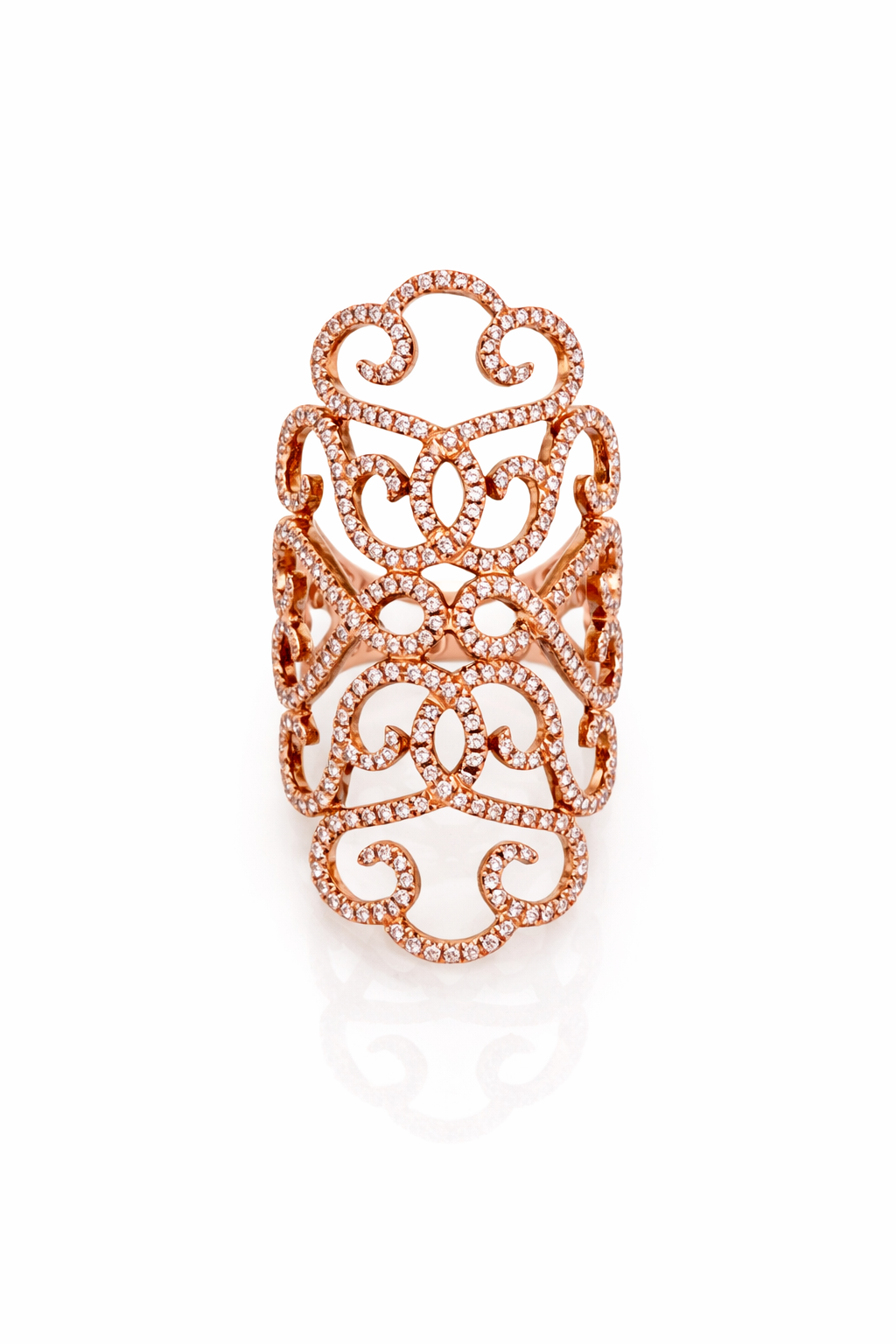 טבעת מעוצבת זהב אדום 14 קארט משובצת יהלומים