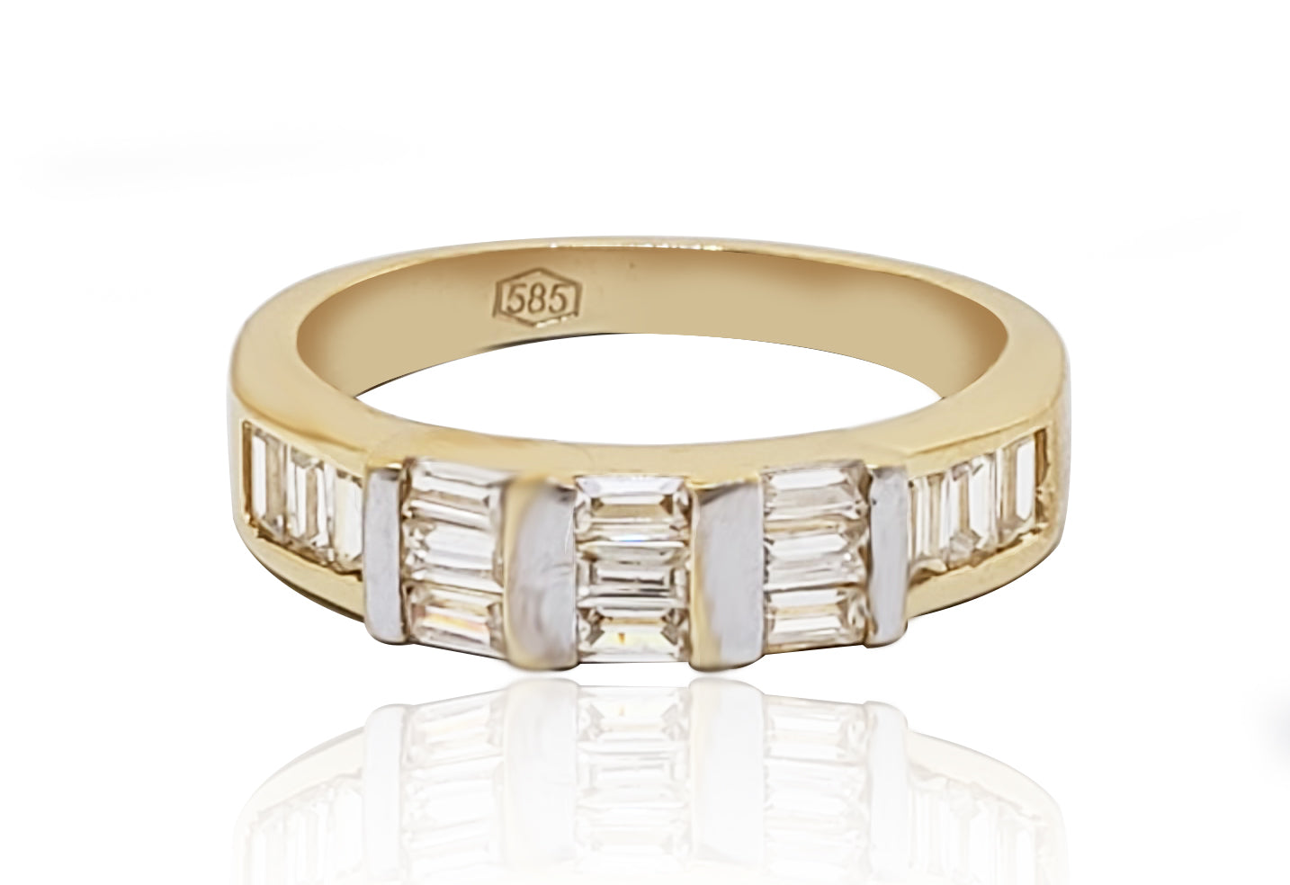 טבעת זהב 14 קארט עם זירקונים דמויי באגט