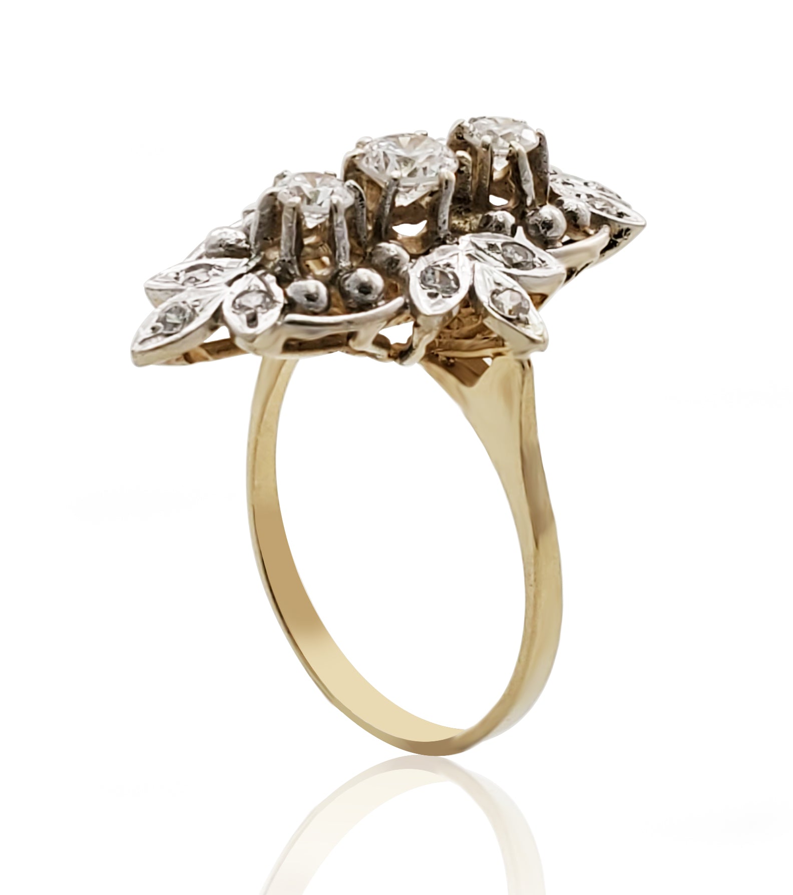 טבעת וינטג' ארט דקו זהב 14 קארט עם זירקונים