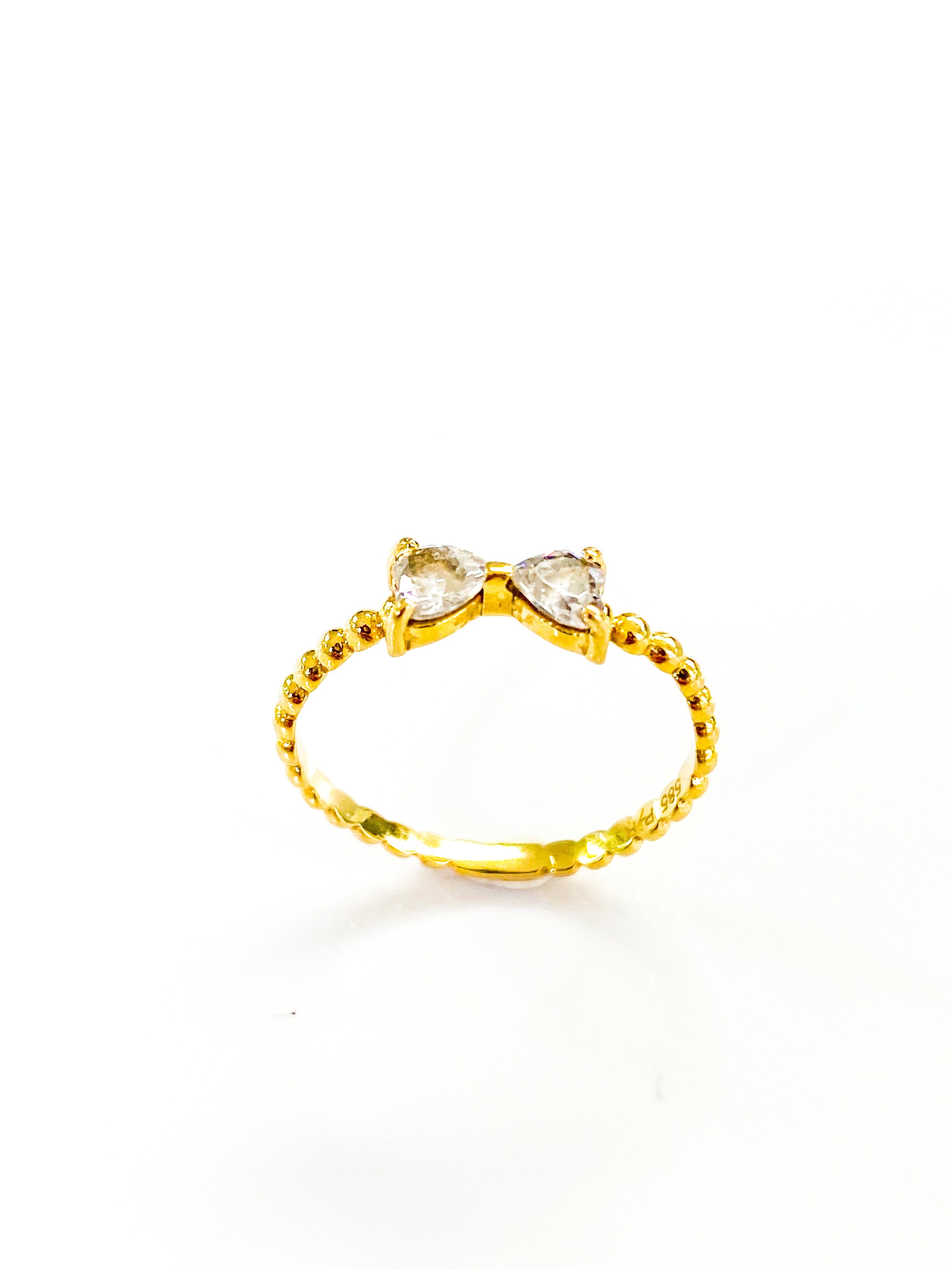 טבעת זהב 14 קארט עם פפיון מזירקונים