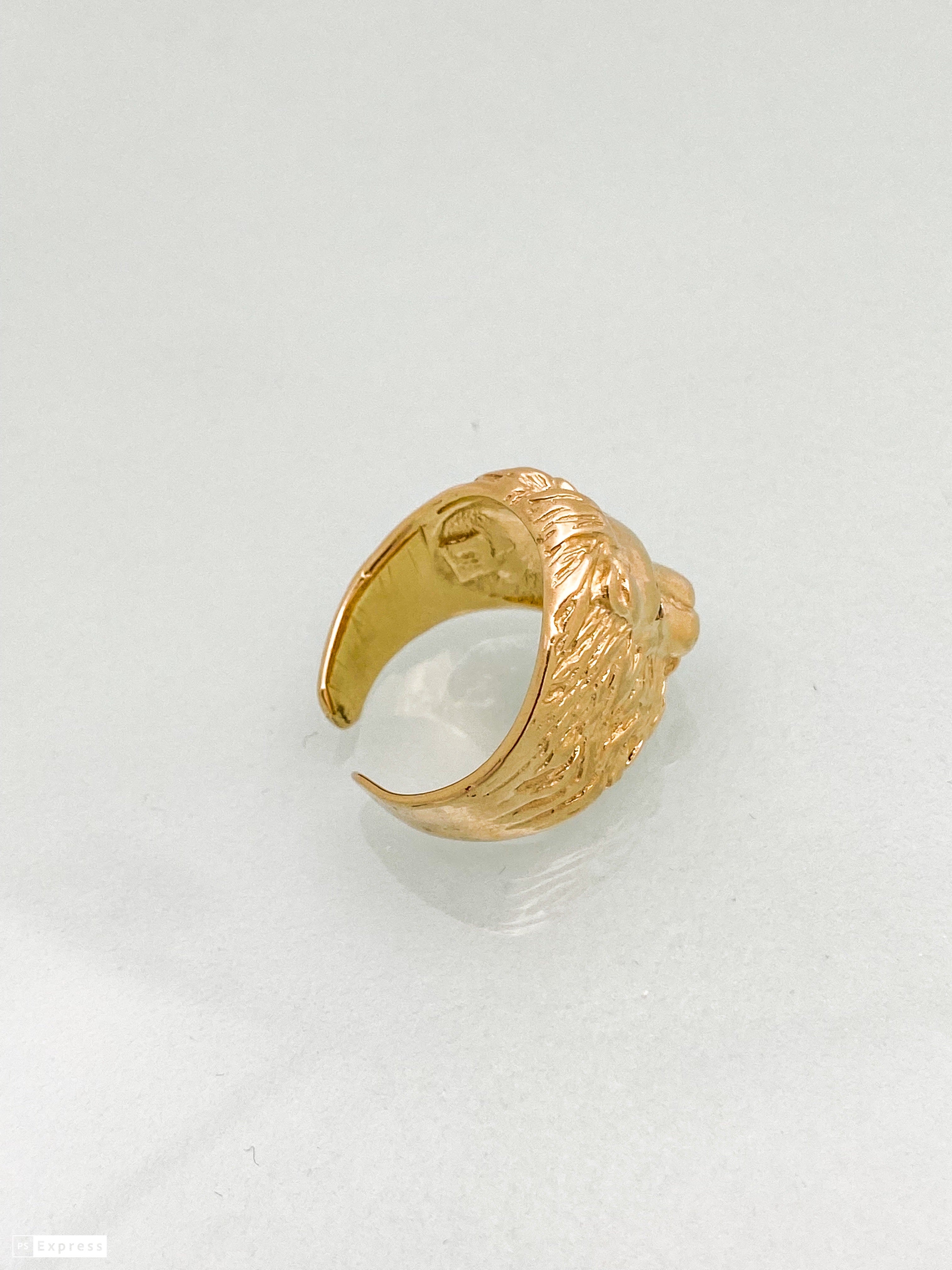 טבעת אריה זהב 14 קארט העיניים יהלומים שחורים
